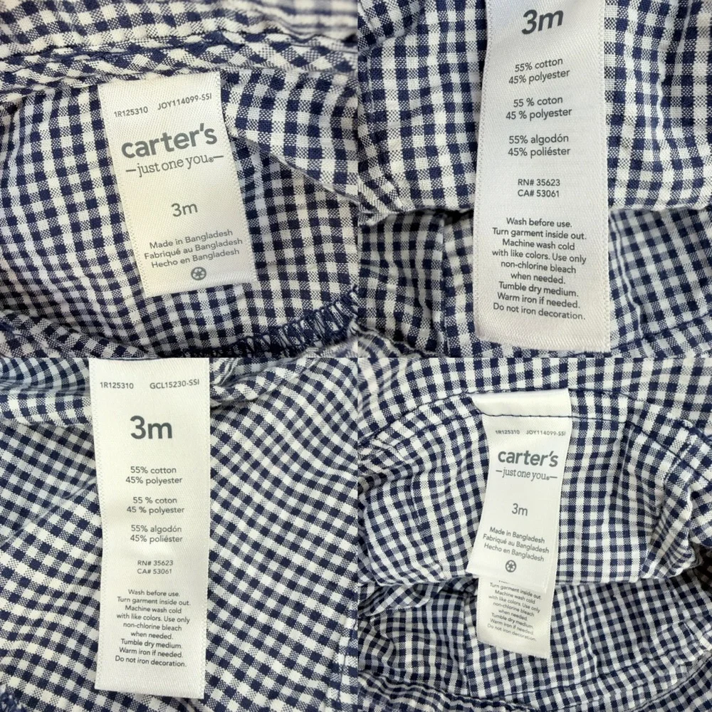 Carter’s 3M Gingham Romper +‎ Hat Baby Outfit Blue White Pre-Owned